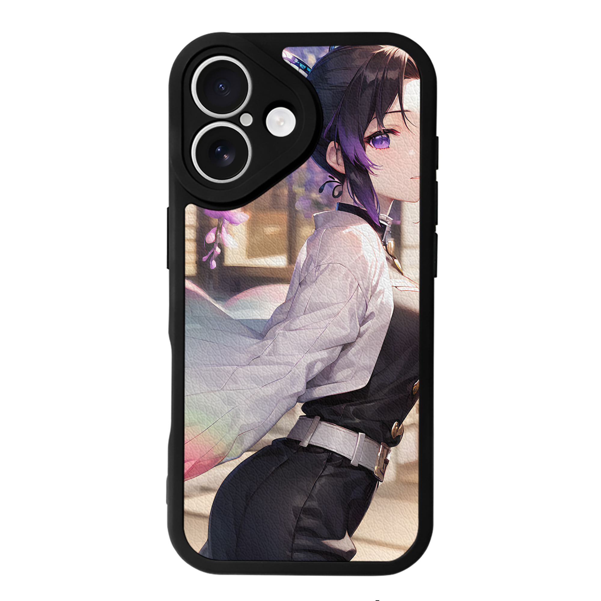 （画像用） 鬼滅の刃（きめつのやいば）蟲柱-胡蝶 しのぶ／こちょう しのぶ Kochou Shinobu 【iPhone 16シリーズ対応】シリコンスマホケース（レザー調） 材質：シリコン
